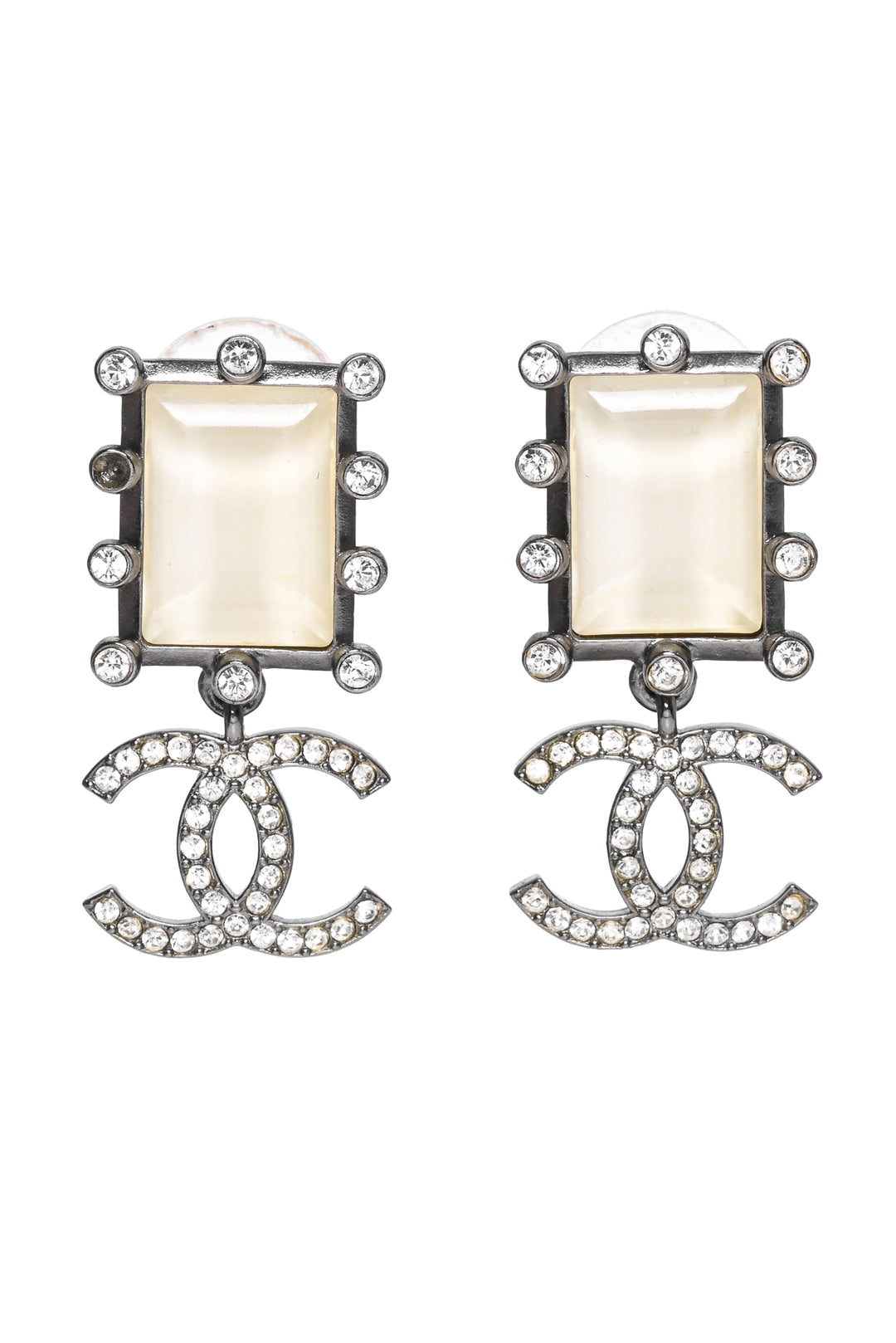 Chanel 2021 Rectangle & Interlocking CC Crystal Drop Earrings