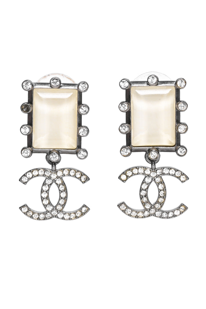 Chanel 2021 Rectangle & Interlocking CC Crystal Drop Earrings