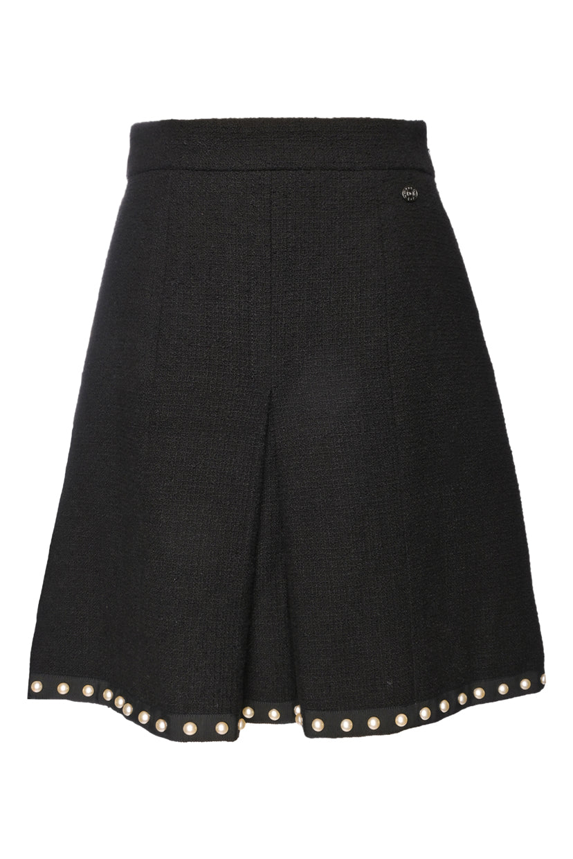 Chanel Size 38 Faux Pearl Tweed Pleated Mini Skirt