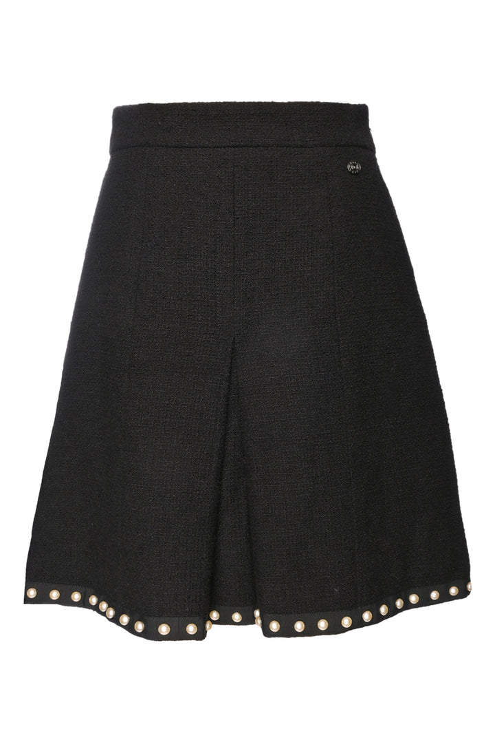 Chanel Size 38 Faux Pearl Tweed Pleated Mini Skirt