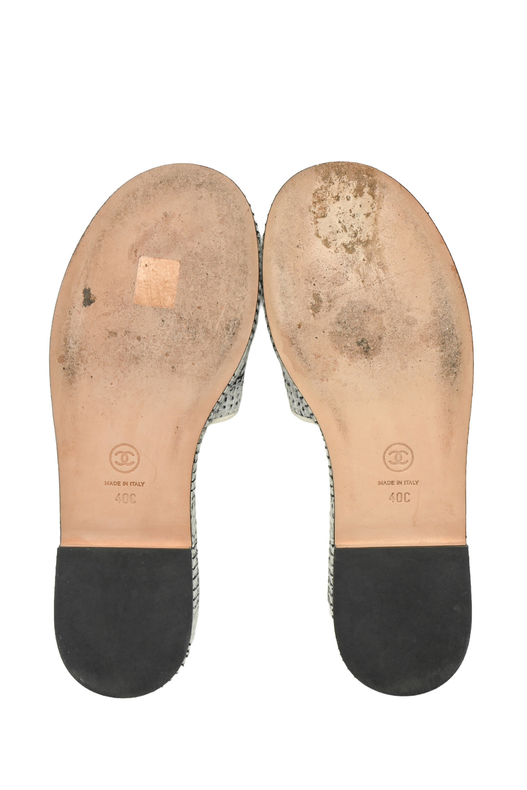 Chanel Size 40 Tweed CC Logo Slides