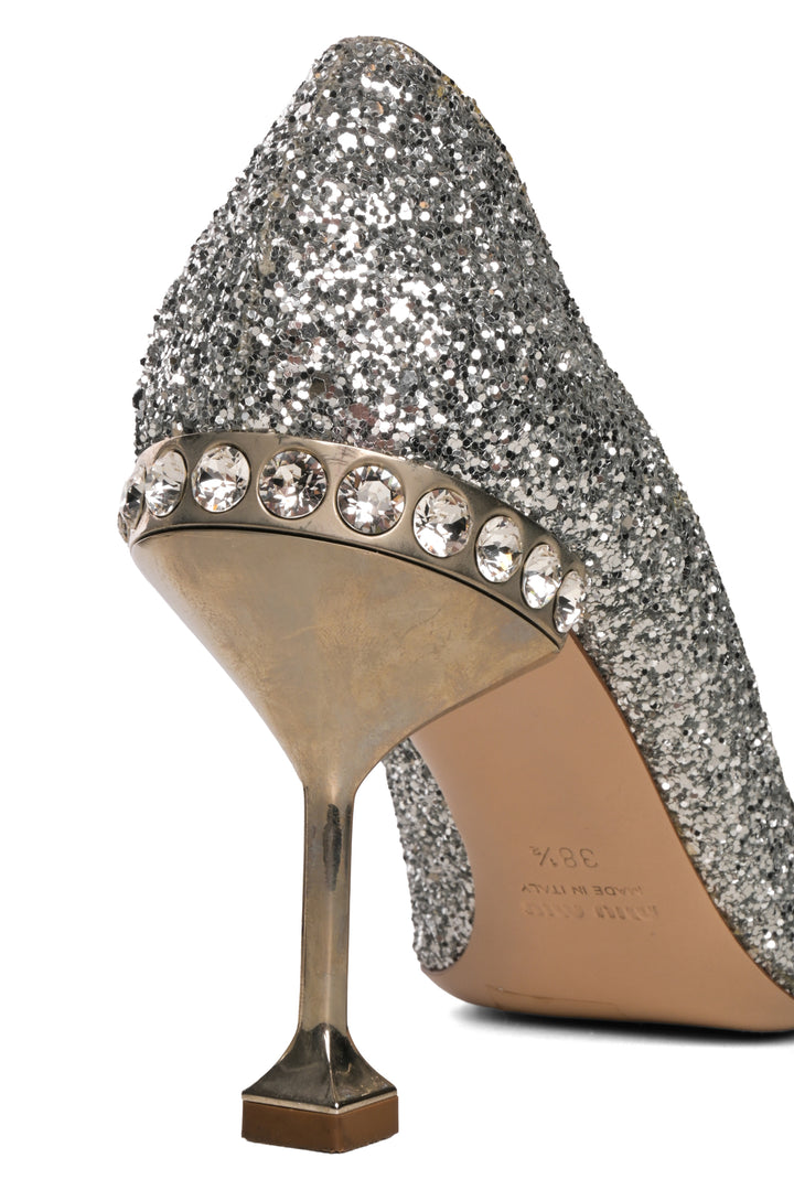 Miu Miu Size 38.5 Silver Metallic Glitter Pumps