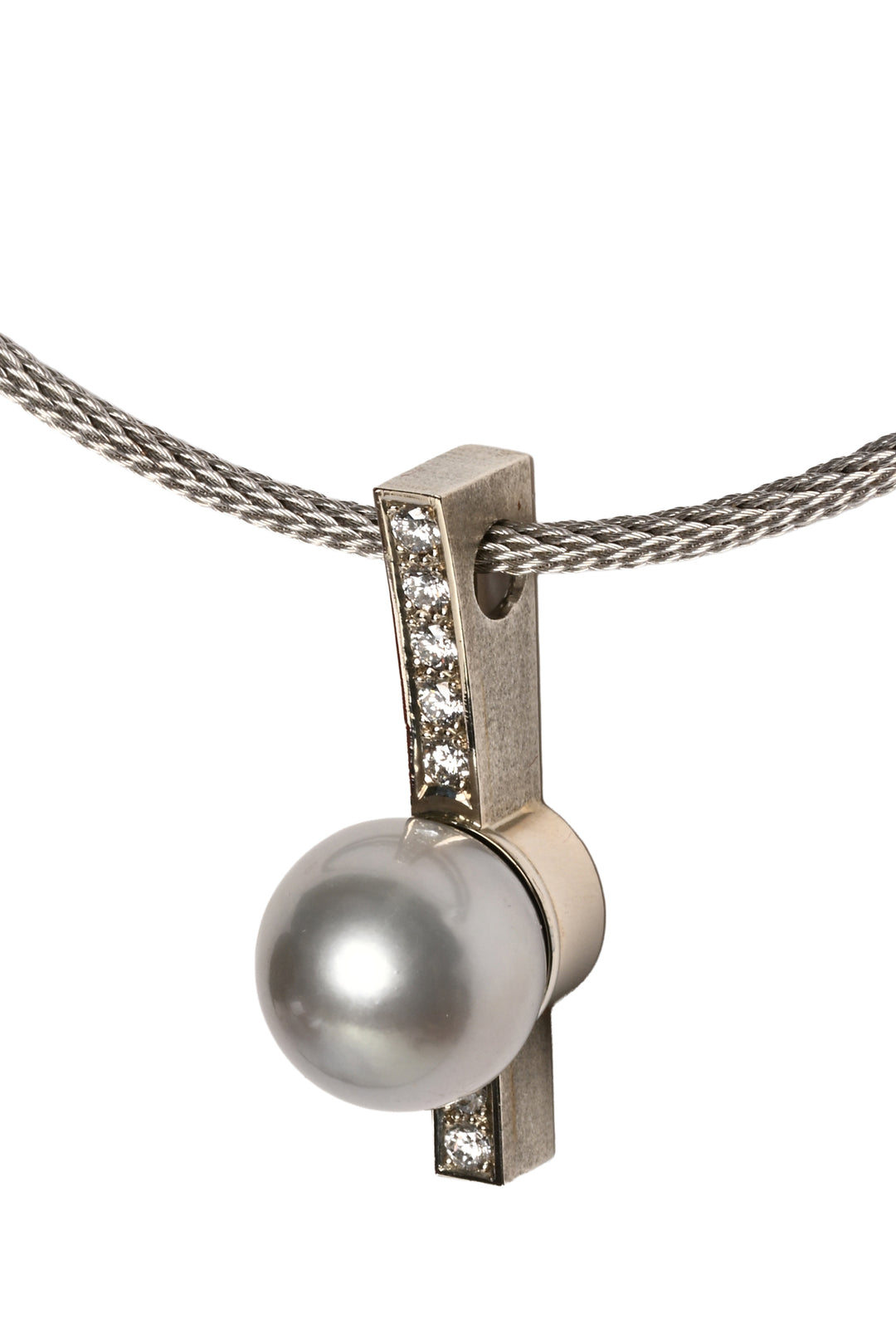 18K White Gold Pearl & Multi-Diamond Necklace
