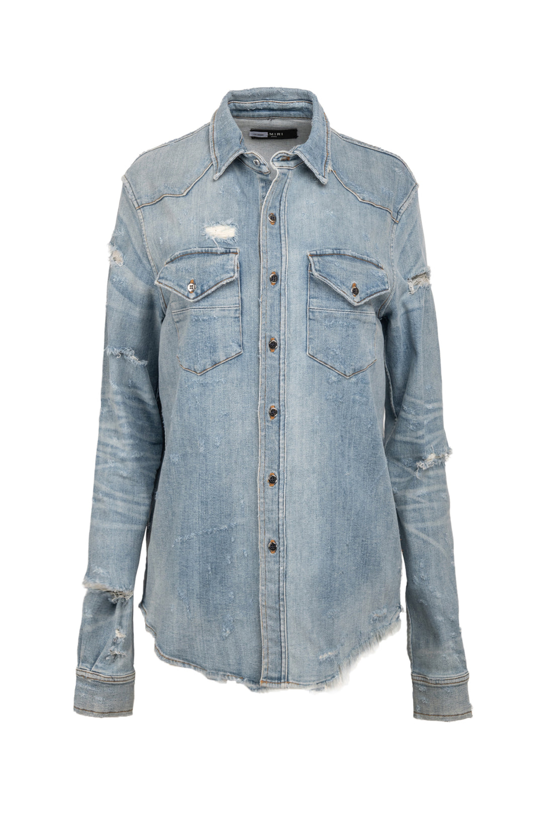 Amiri Size S Men's Distressed Denim Shirt Long Sleeve