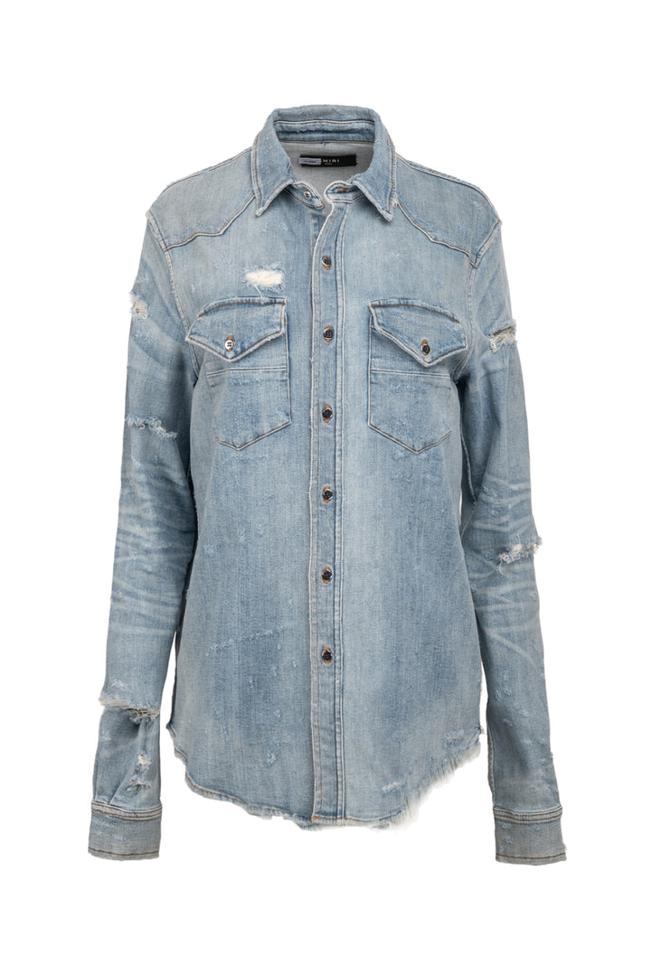 Amiri Size S Men's Distressed Denim Shirt Long Sleeve