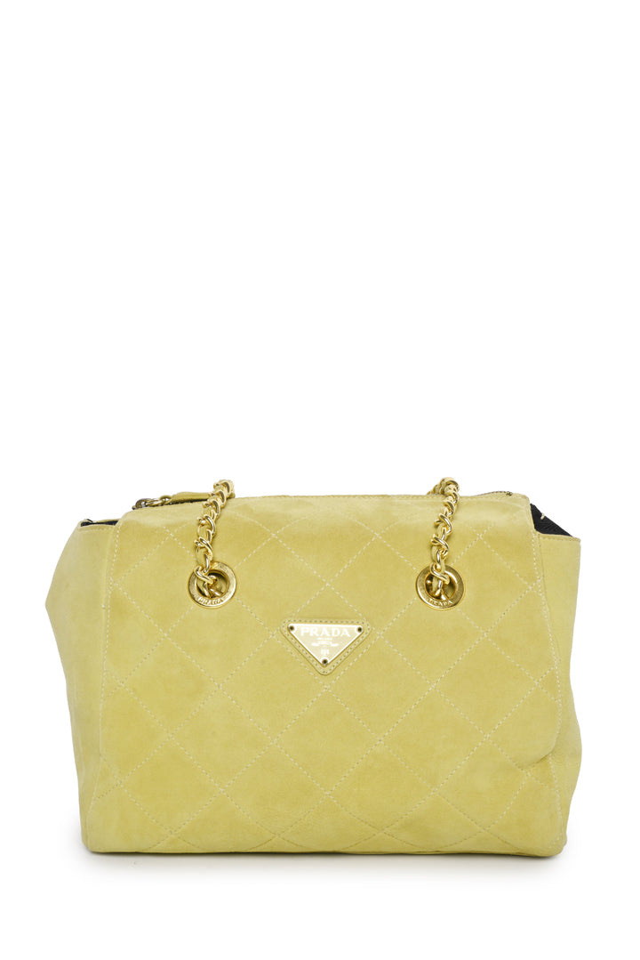 Prada Vintage Diamond Quilted Suede Chain Tote