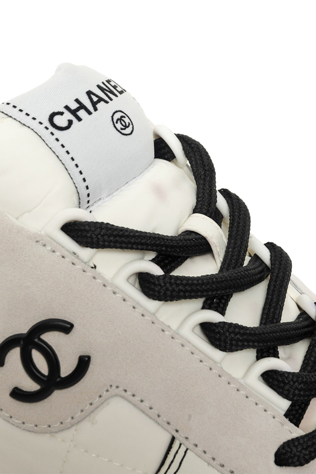Chanel Size 39.5 Suede Fabric Calfskin Womens CC Sneaker