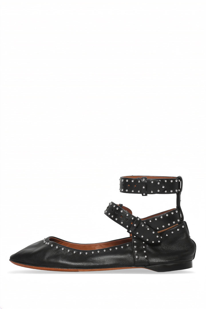 Givenchy Size 36 Elegant Studded Calfskin Ankle Strap Ballet Flats