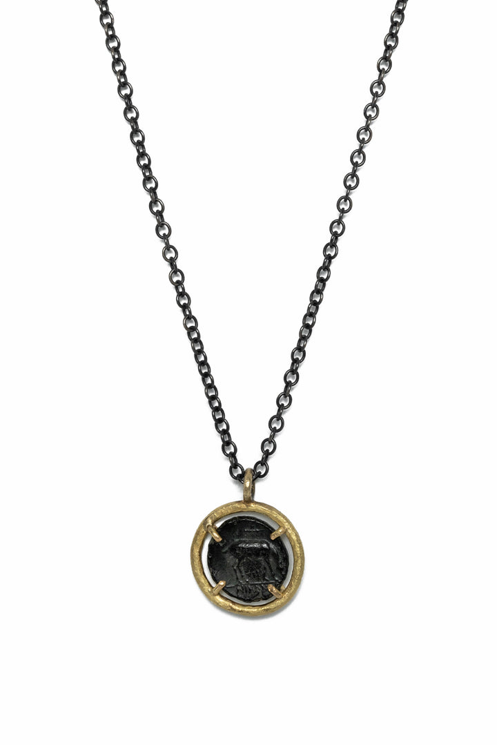 Aurum Argentum Oxidized Silver & Ancient Greek Coin Pendant Necklace