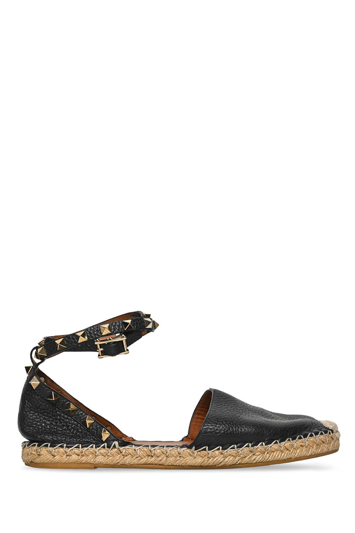 Valentino Size 38 Rockstud Ankle Wrap Flat Espadrille Sandals