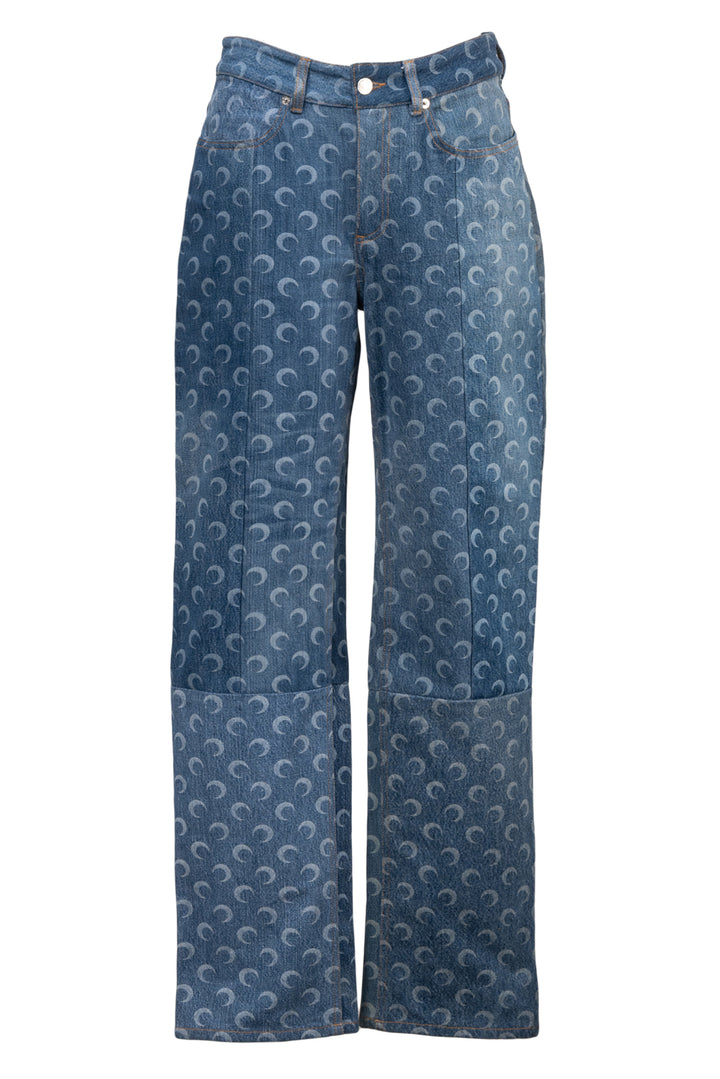 Marine Serre Size L FW20 Moon Print Regenerated Panel High-Rise Jeans