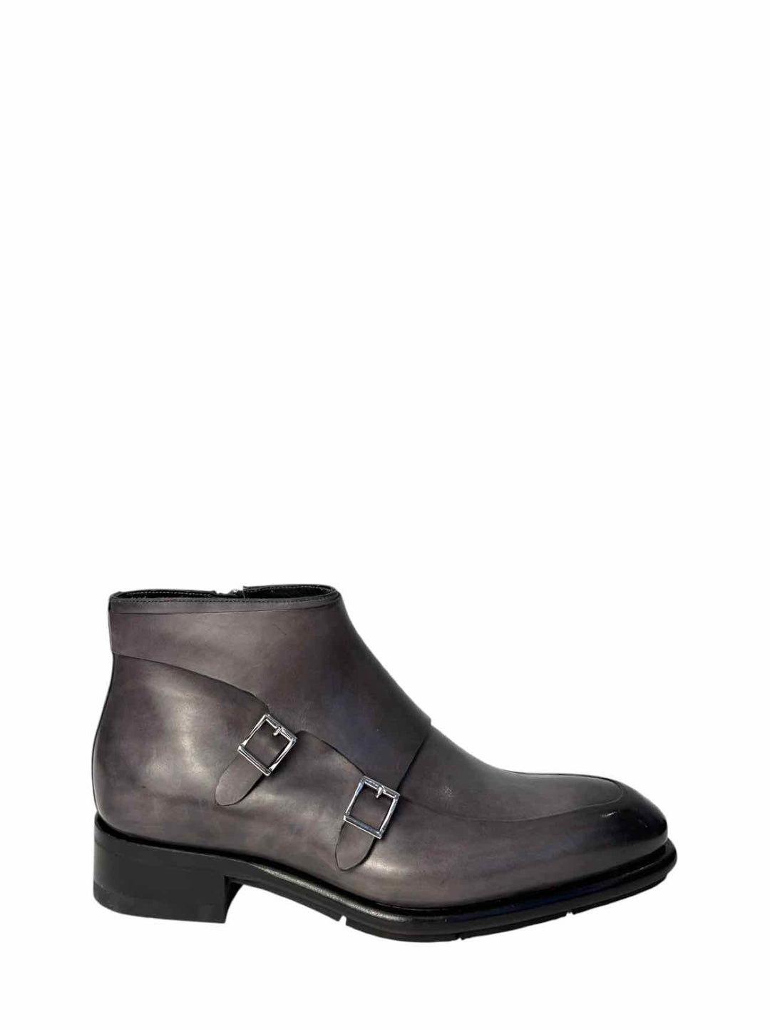 Santoni Size 10 Men's Burnished Leather Monk Strap Ankle Boots