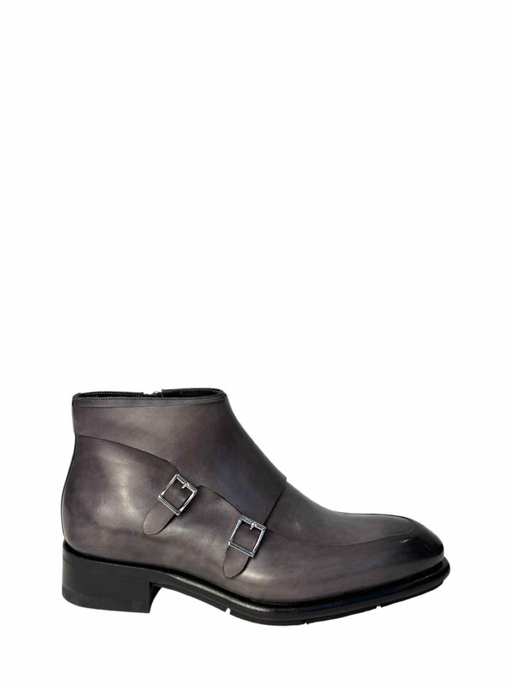 Santoni Size 10 Men's Burnished Leather Monk Strap Ankle Boots