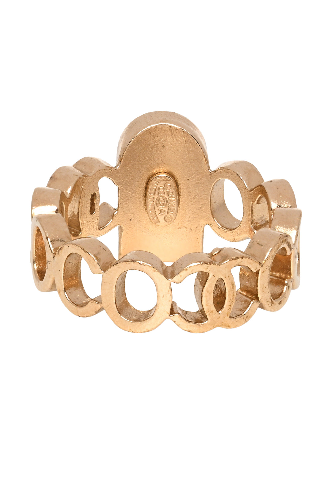 Chanel Size 6.5 2008 Coco & CC Logo Band Pendant Ring
