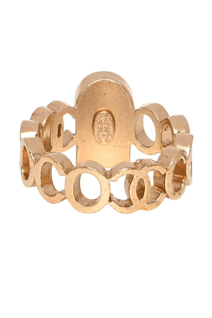 Chanel Size 6.5 2008 Coco & CC Logo Band Pendant Ring