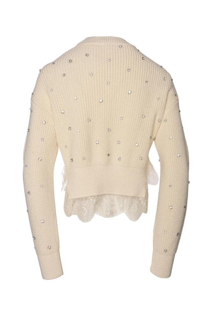 Self Portrait Size S Crystal Embellished Ivory Knit Sweater