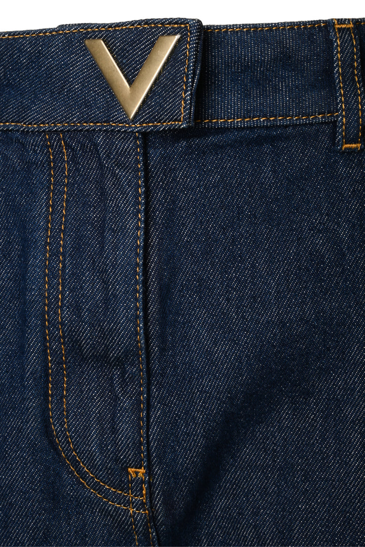 Valentino Size 26 V Buckle Denim Shorts