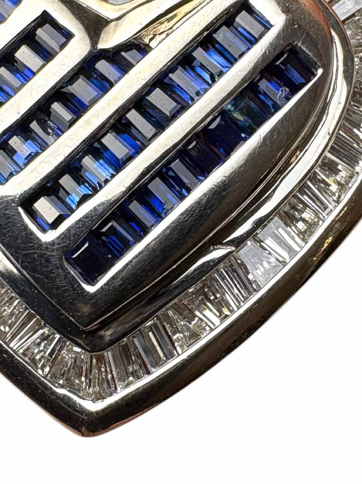 14K White Gold Necklace with Sapphire and Diamond Heart Pendant