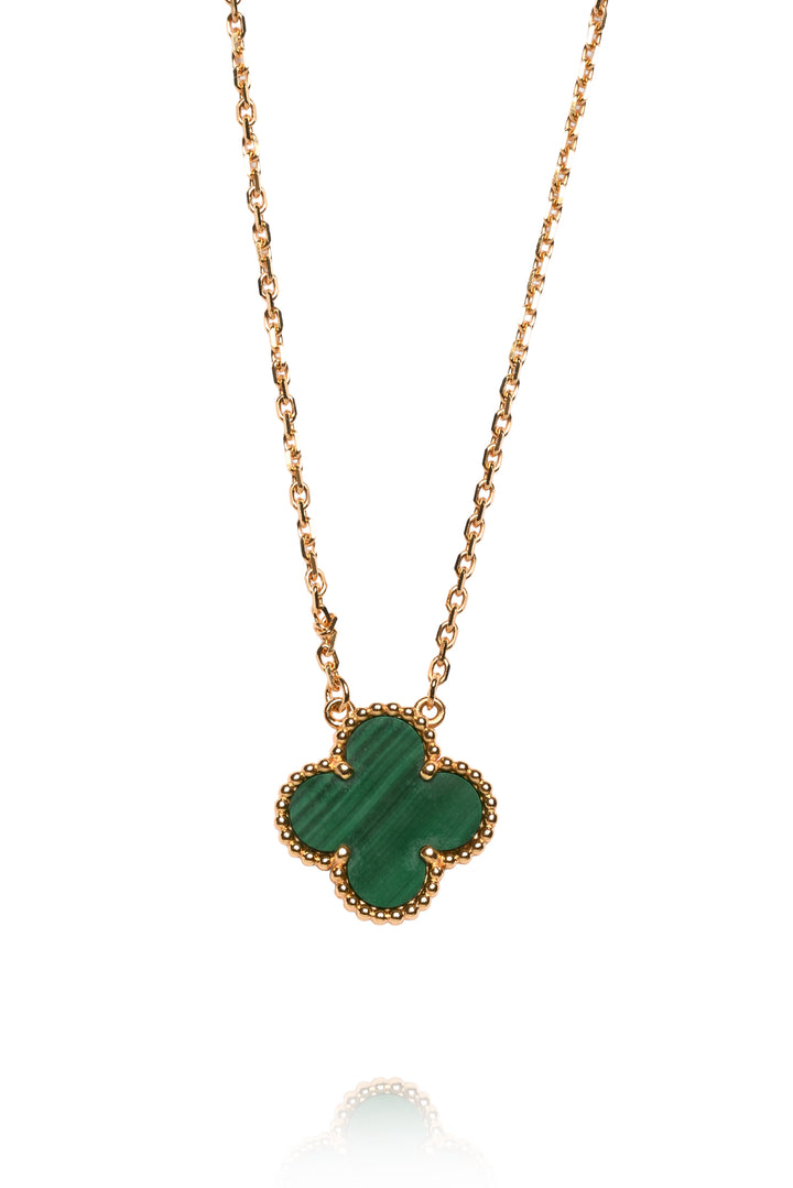 Van Cleef & Arpels 18K Yellow Gold Malachite Vintage Alhambra Pendant Necklace