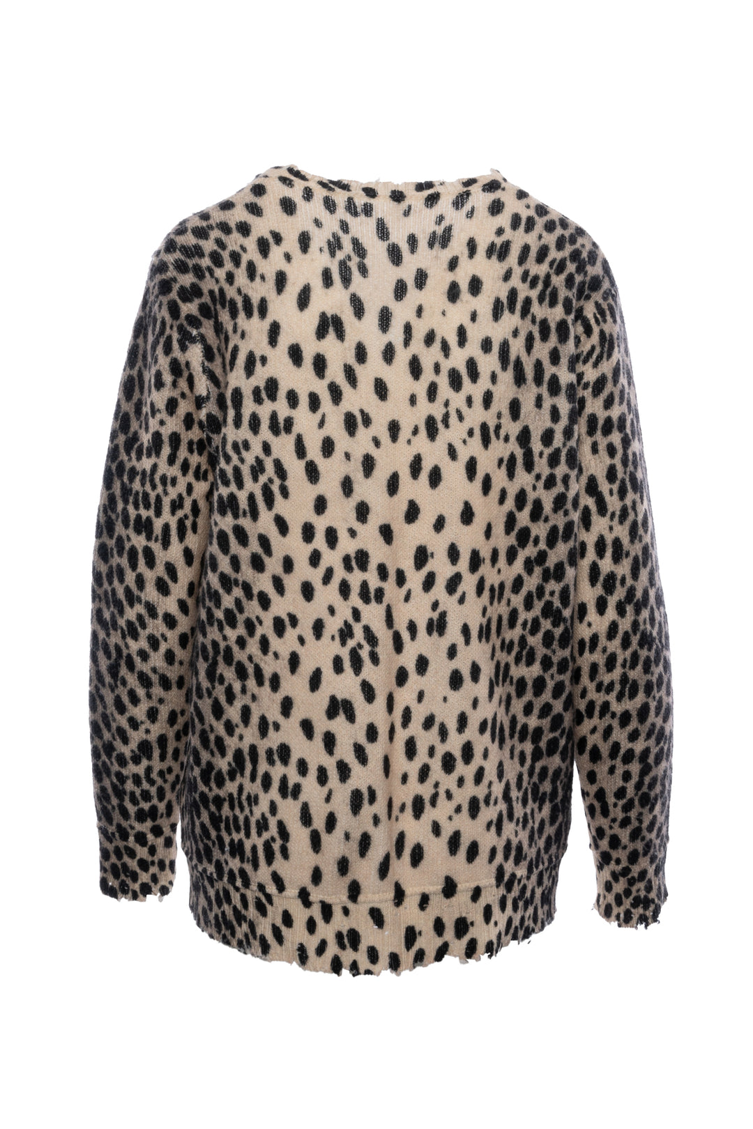 R13 Size S Cashmere Distressed Knit Cheetah Crewneck Sweater