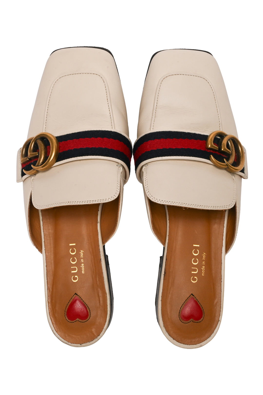 Gucci Size 35.5 Peyton GG Marmont Web Stripe Square Toe Leather Mules