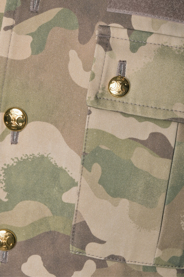 Celine Size 2 Camouflage Print Utility Jacket