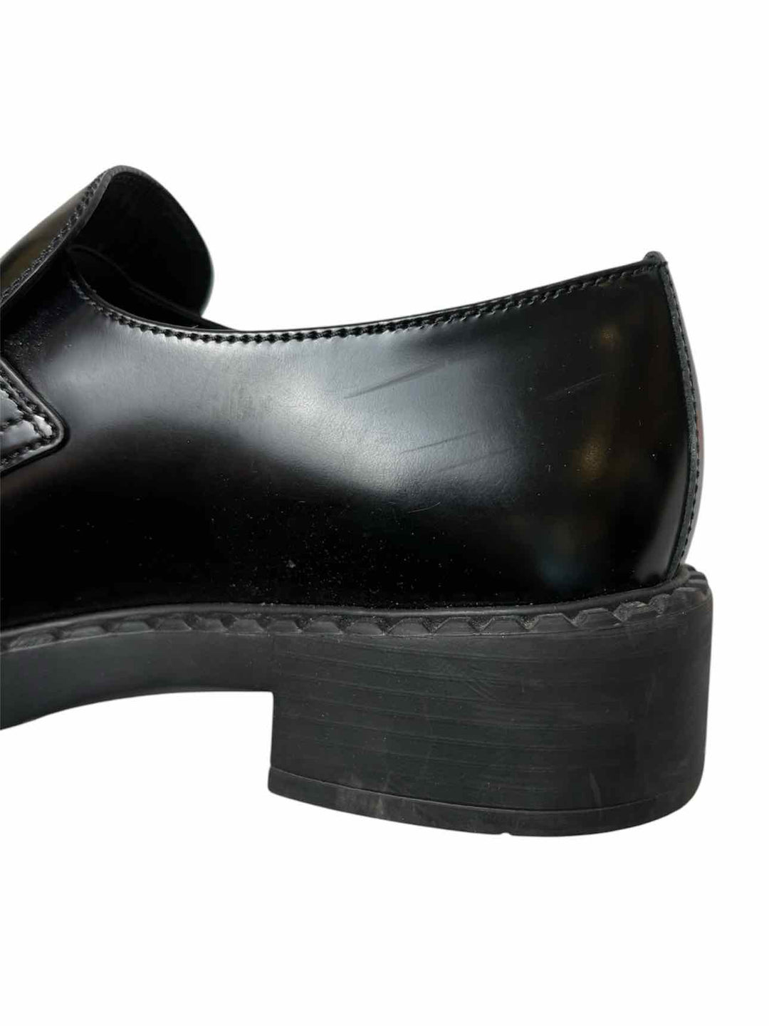 Prada Size 38 Brushed Leather Logo Loafers