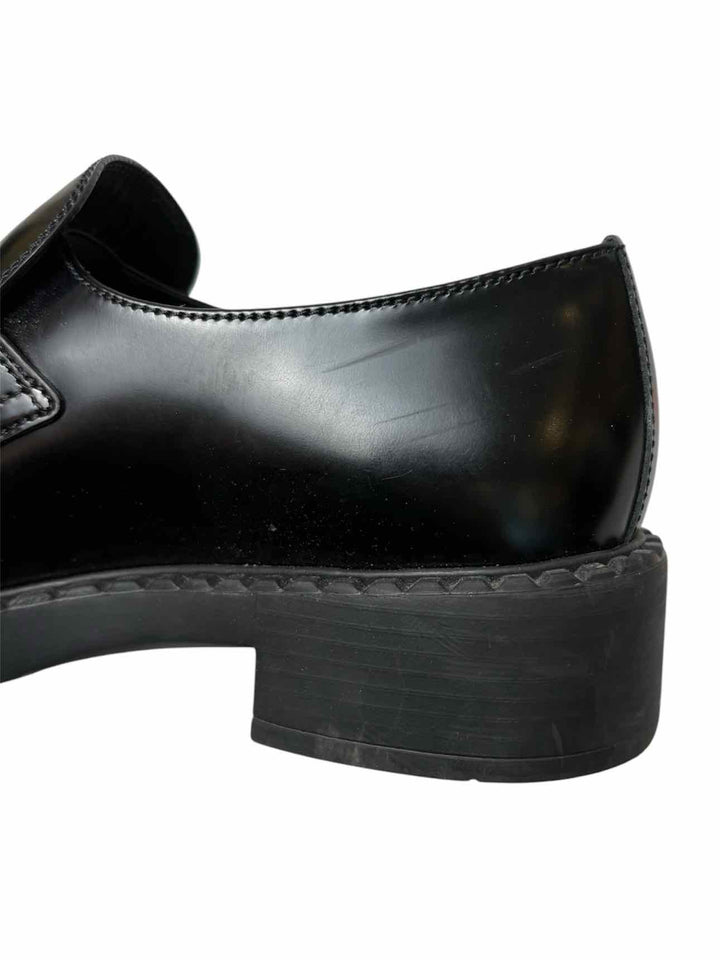 Prada Size 38 Brushed Leather Logo Loafers