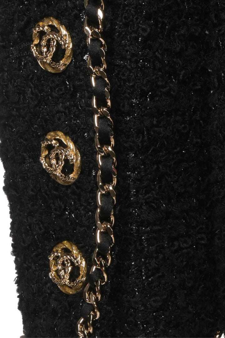 Chanel Size 2 Gold Chain Trim Tweed Blazer