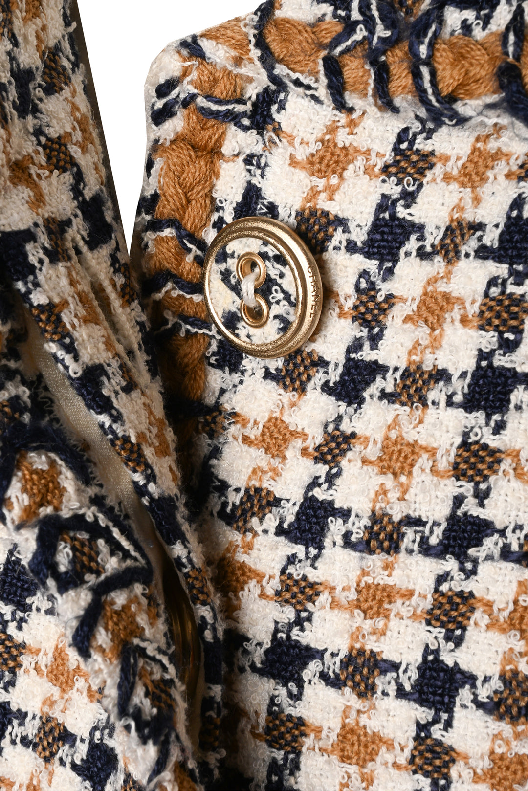 Chanel Size 4 2008 Houndstooth Tweed 3/4 Sleeve Jacket
