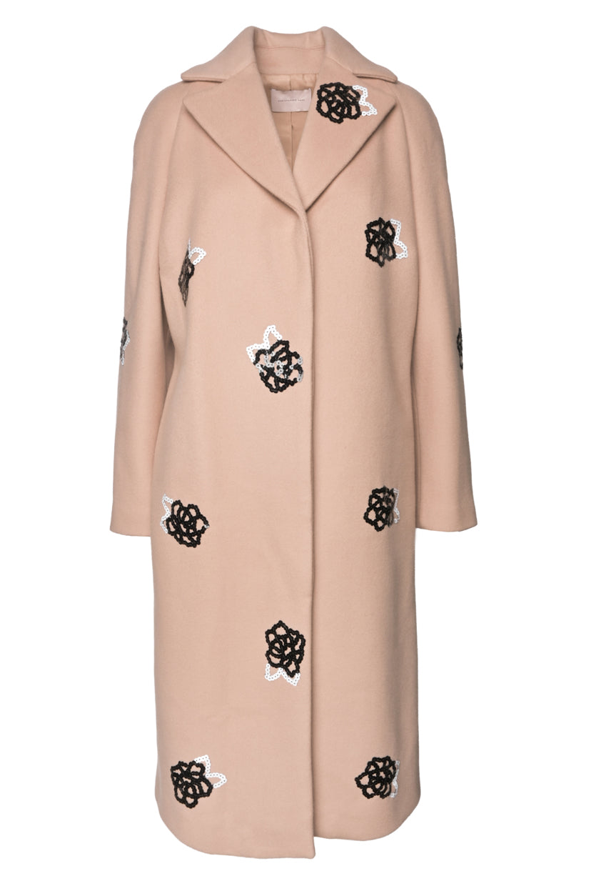 Christopher Kane Size 6 Sequin Flower Embellished Wool Coat