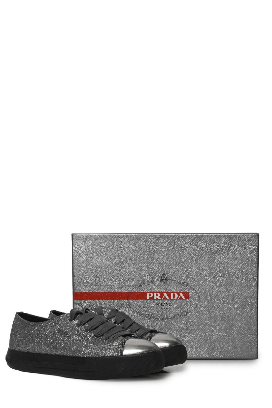 Prada Size 35 Prada Sport Silver Glitter Low Top Sneakers