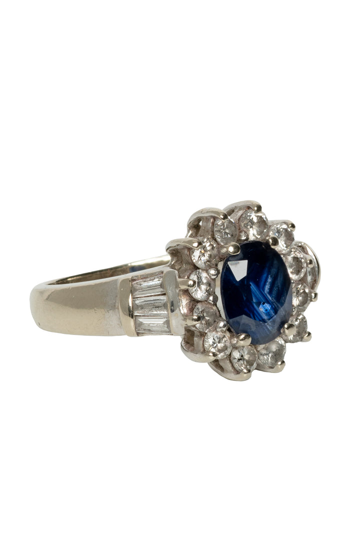 14K White Gold Diamond & Sapphire Size 6.5 Ring