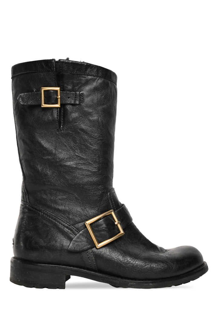 Jimmy Choo Size 38 Shearling Lined Biker Ankle Boots