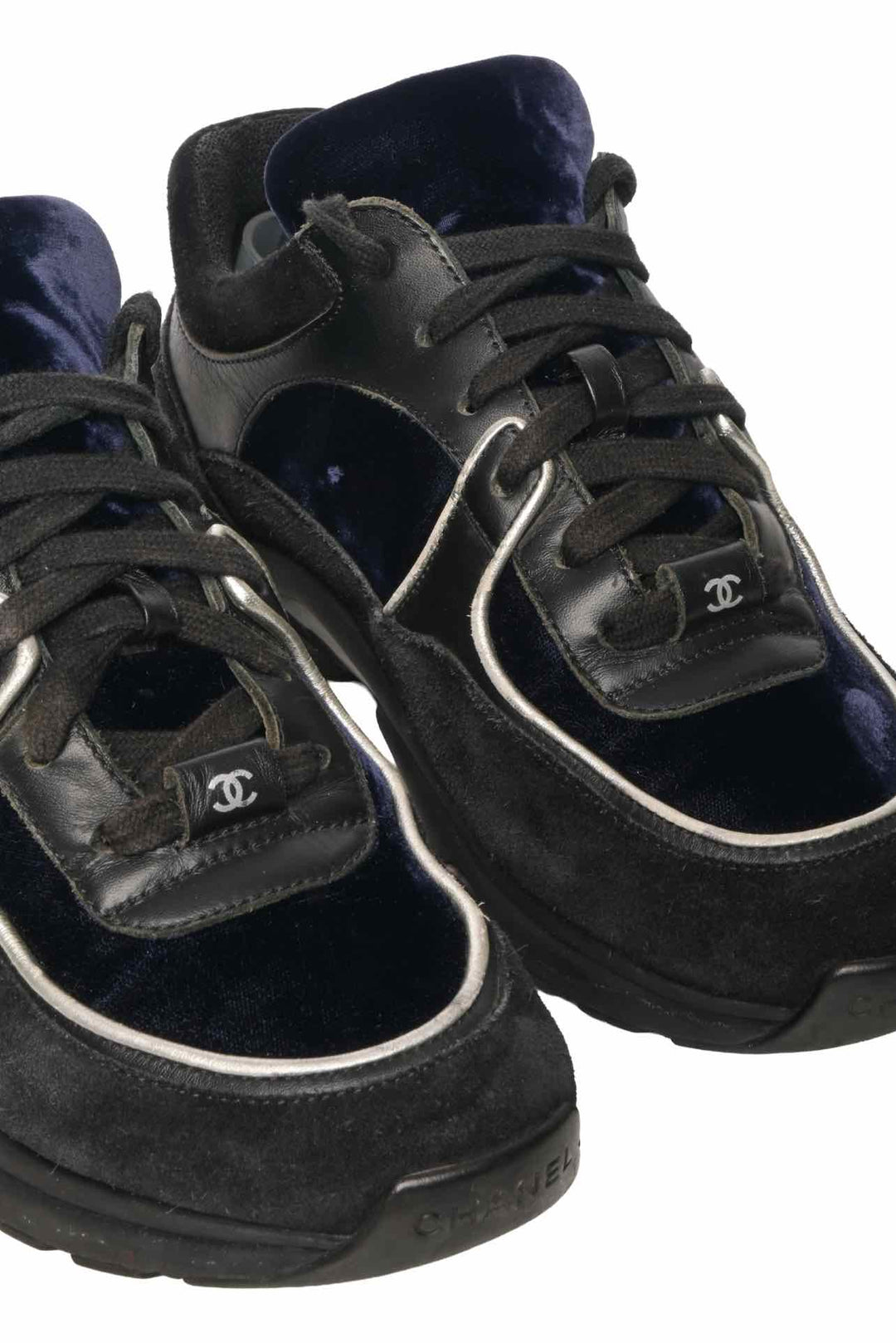 Chanel Size 37 Suede Velvet Lambskin CC Sneaker