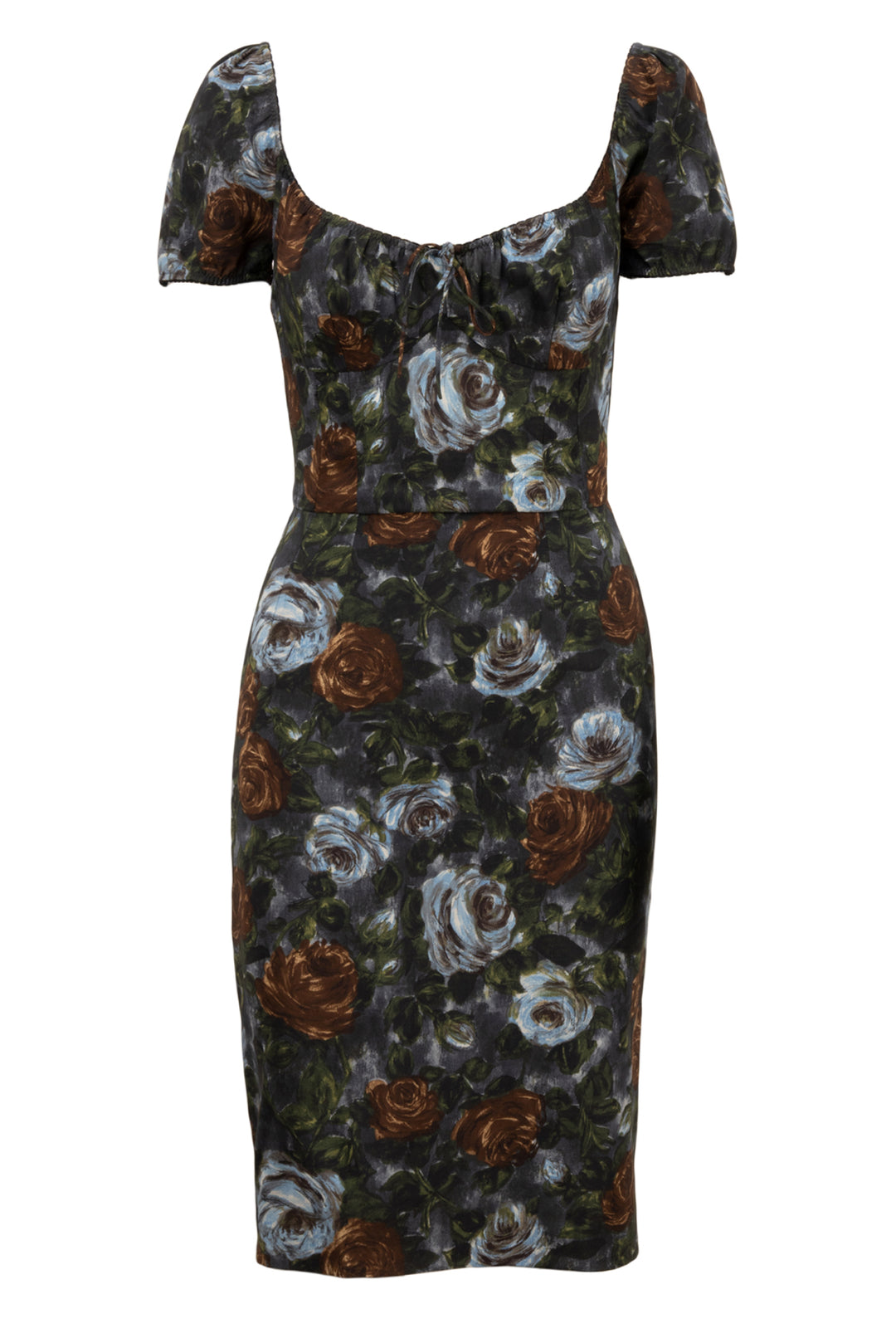 Dolce & Gabbana Size XS/S Brown & Blue Rose Floral Silk Mini Dress