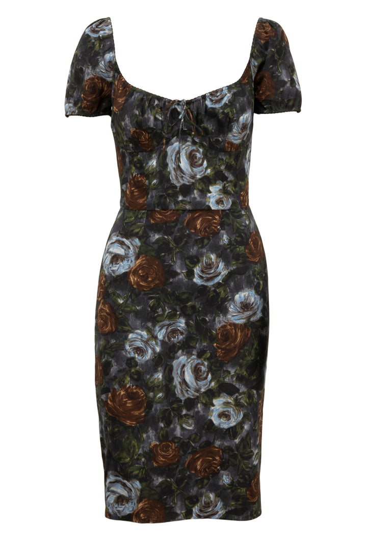 Dolce & Gabbana Size XS/S Brown & Blue Rose Floral Silk Mini Dress