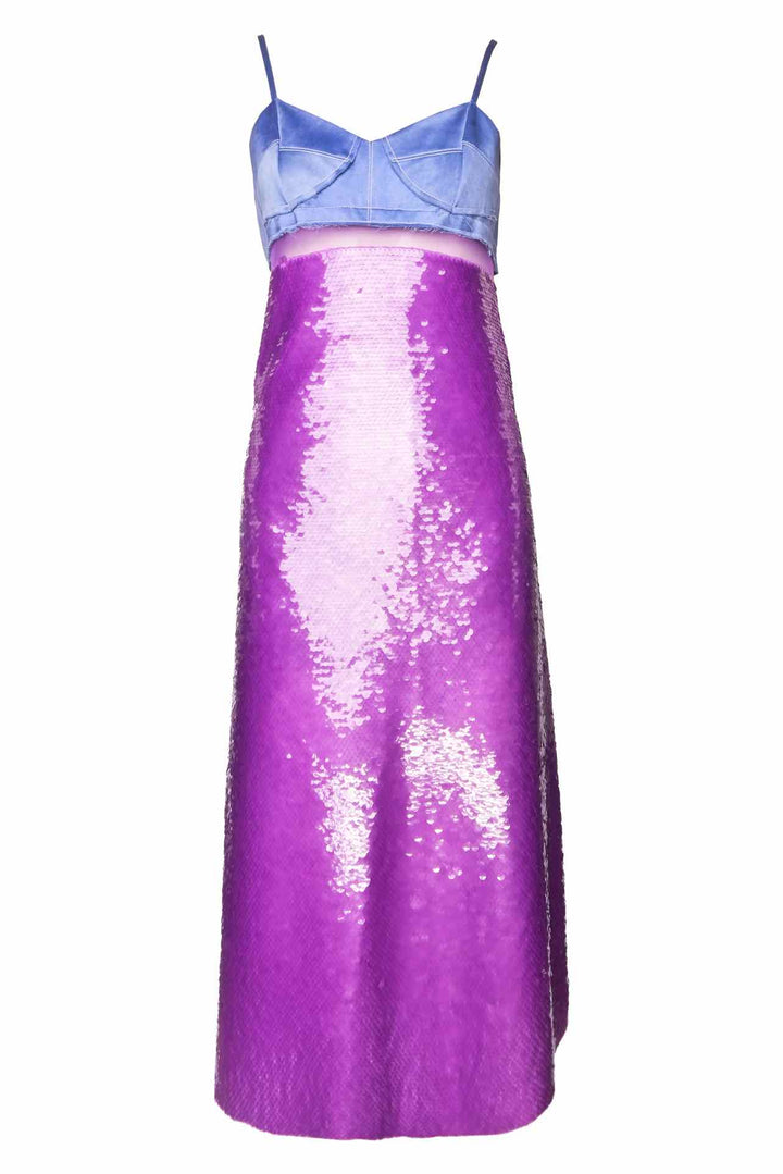 Victoria Beckham Size 4 Contrast Bra Cami Midi Sequin Dress