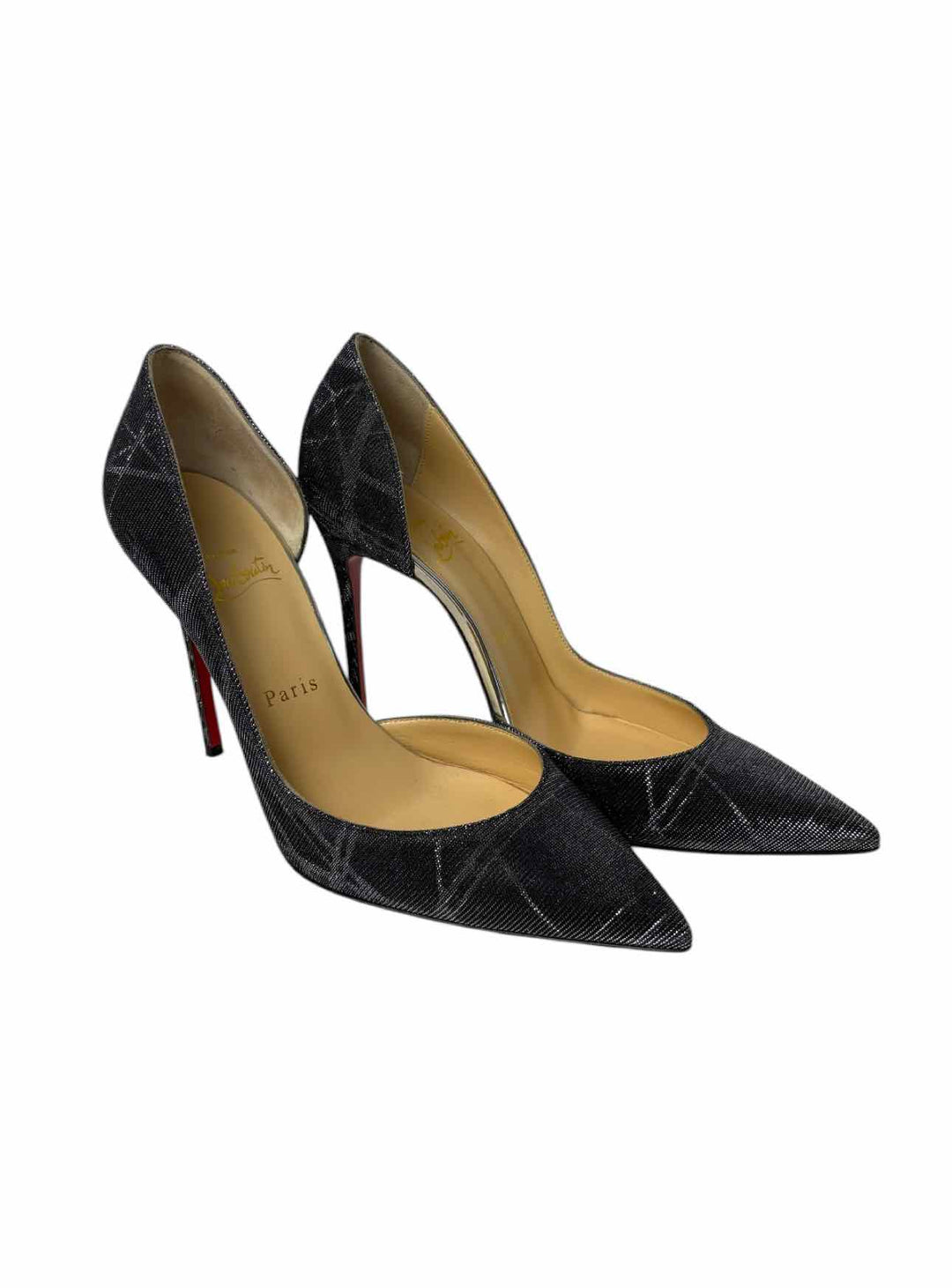 Louboutin Size 38 Metallic Glitter Fabric Pumps