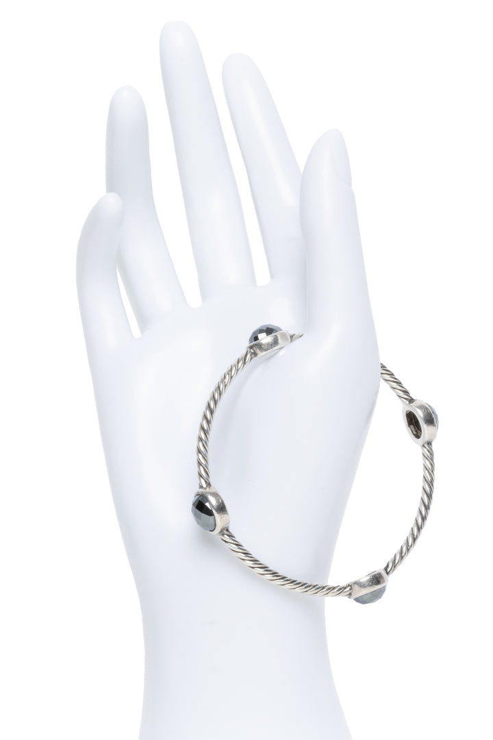 David Yurman Sterling Silver Hematite Four Station Bangle Bracelet