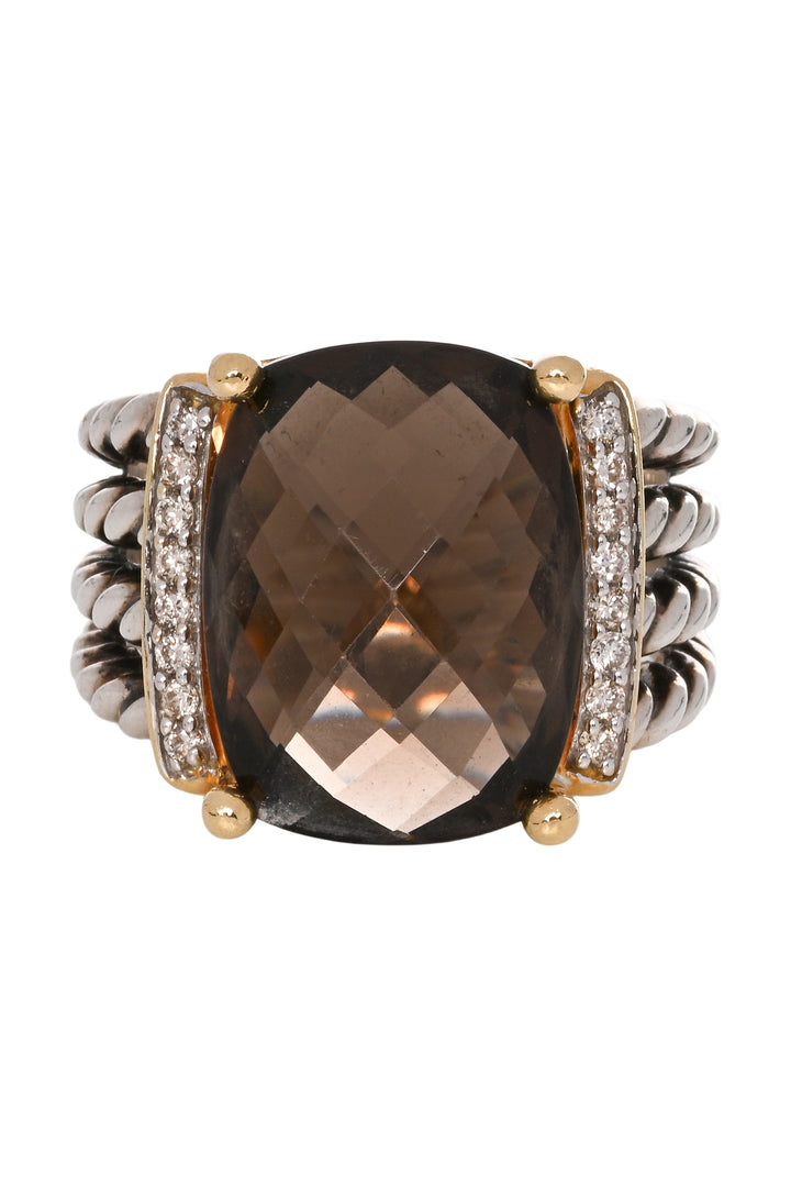 David Yurman 925 & 18K Gold Smokey Quartz & Diamond Size 7 Ring