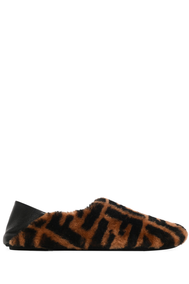 Fendi Size 37 Zucca FF Shearling Slippers