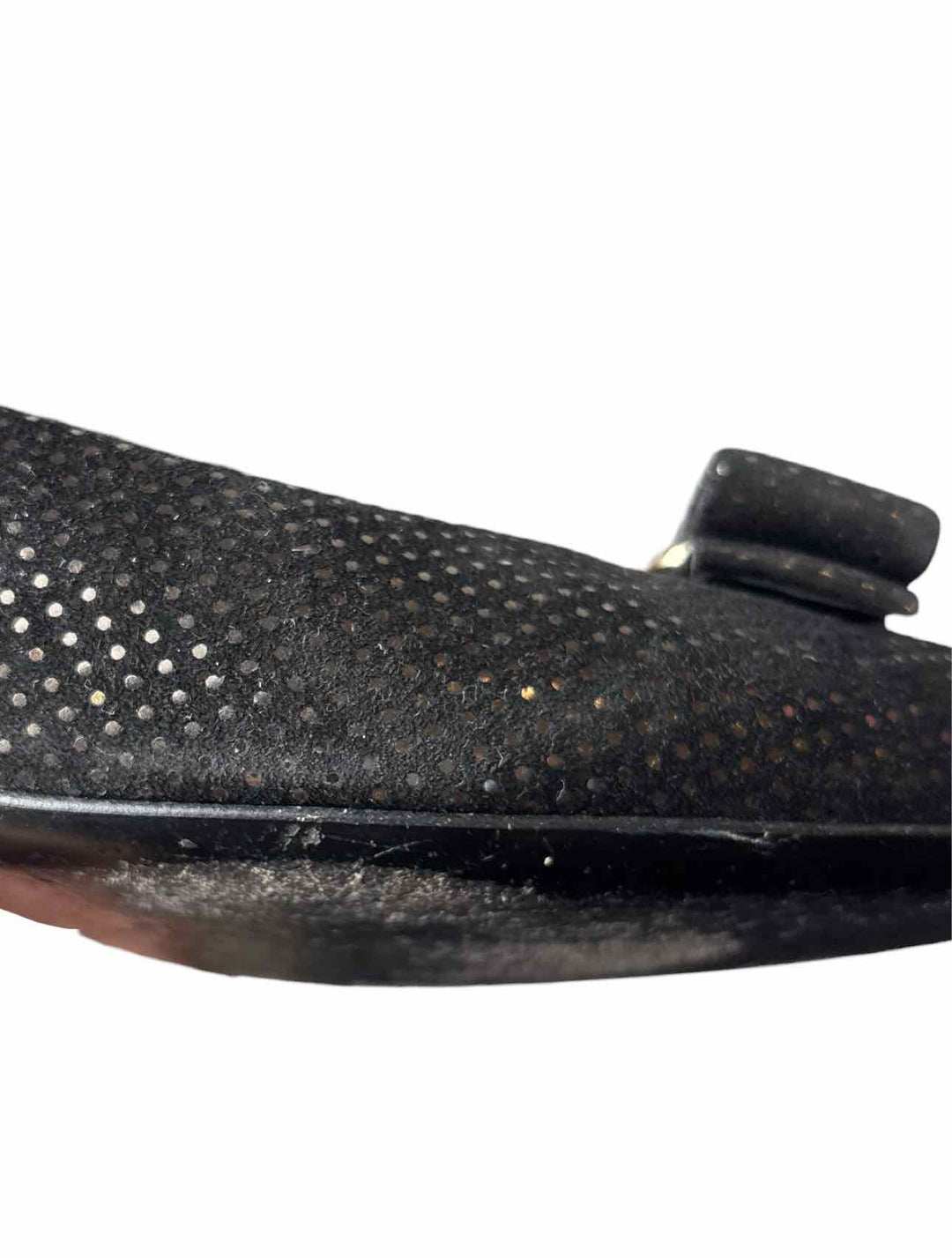 Ferragamo Size 8.5 Vara Bow Metallic Gold Dot Suede Pumps