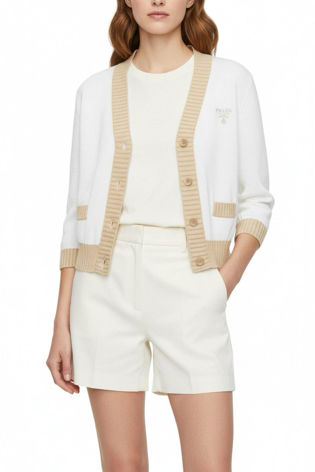 Prada Size 42 2023 Cropped Cotton Cardigan
