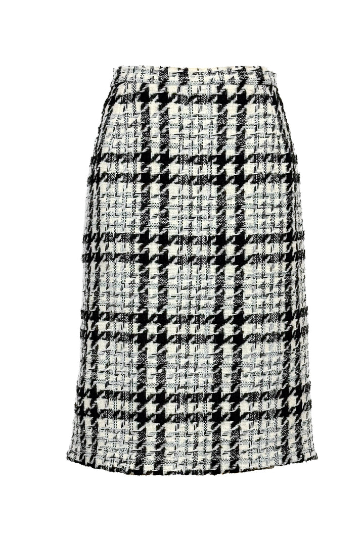 Oscar De La Renta Size 6 Houndstooth Print Wool Blend Midi Skirt