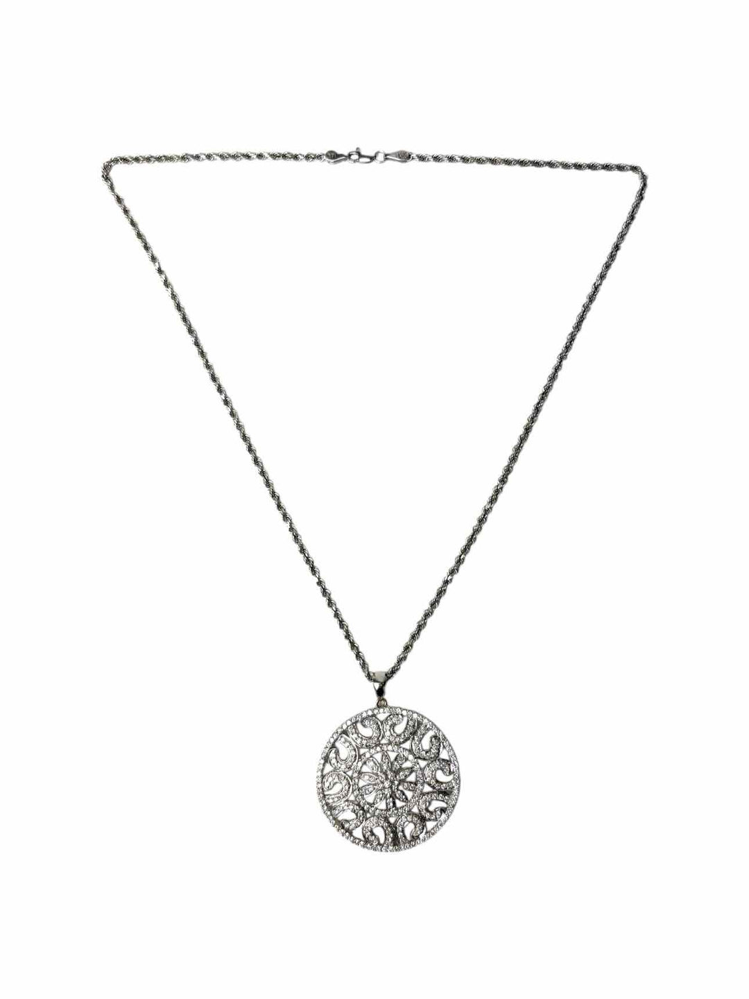 14K White Gold & Diamond Floral Filigree Pendant Necklace