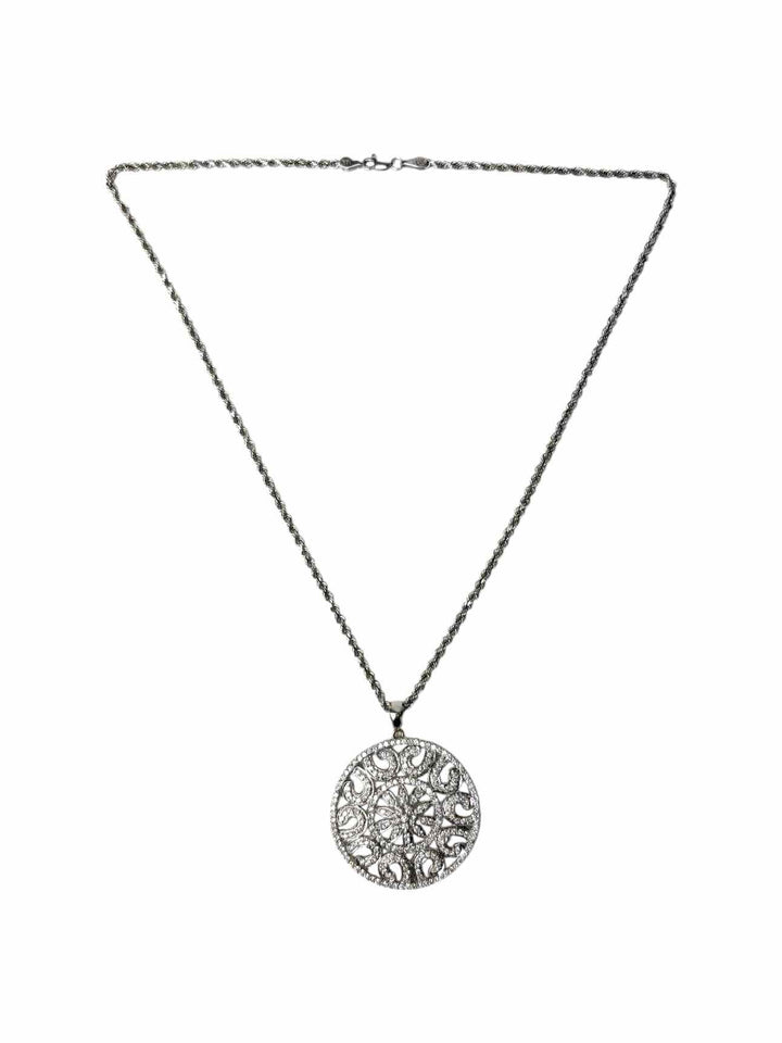 14K White Gold & Diamond Floral Filigree Pendant Necklace