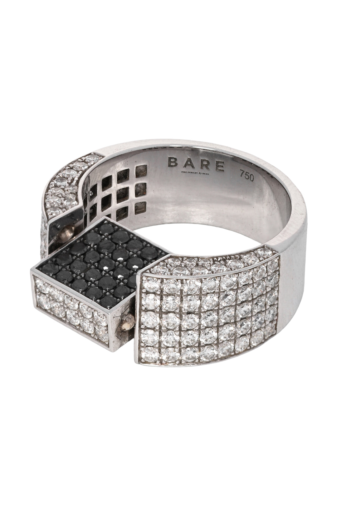 BARE by Dries Creel Size 6 18K White Gold Pave Black & White Diamond Signet Ring