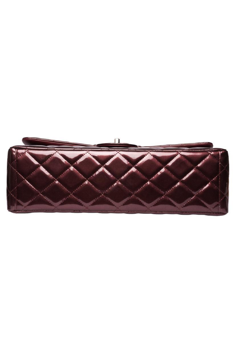 Chanel 2012 Striated Metallic Patent Leather Double Flap Maxi Shoulder Bag