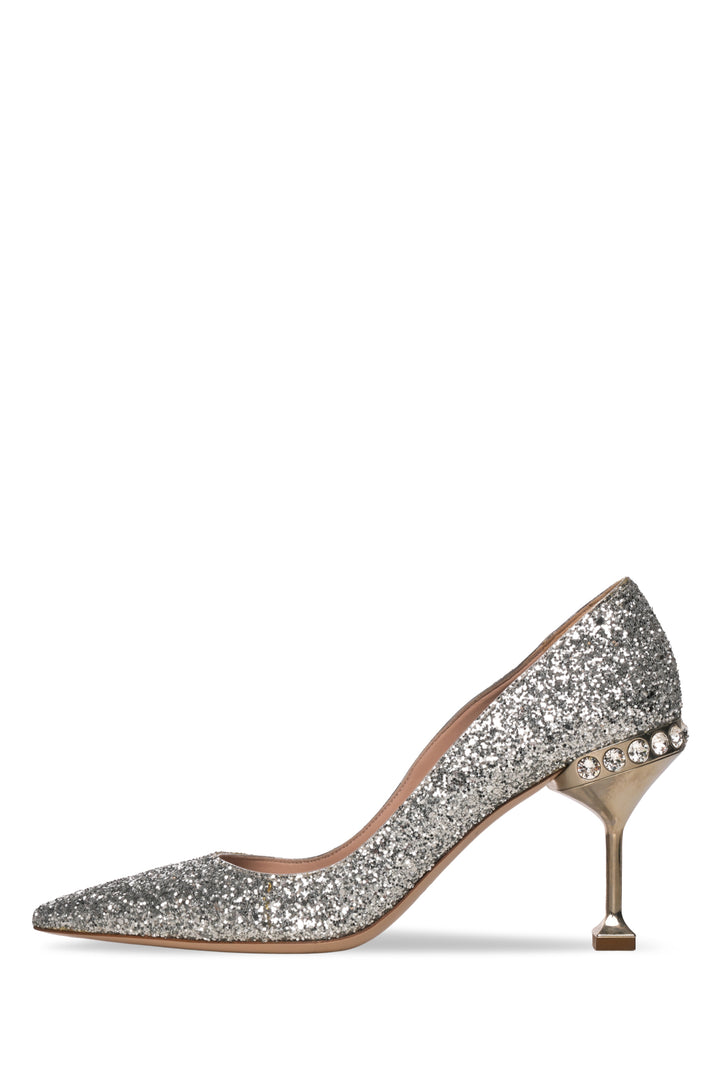 Miu Miu Size 38.5 Silver Metallic Glitter Pumps